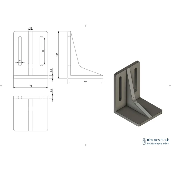 Hliníková pravouhlá konzola – surový hliník (90° uhel)